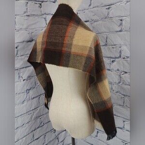 Omega Vintage Y2K 90s Scarf 100% Acrylic Brown Orange Check Pattern 52" x 12"